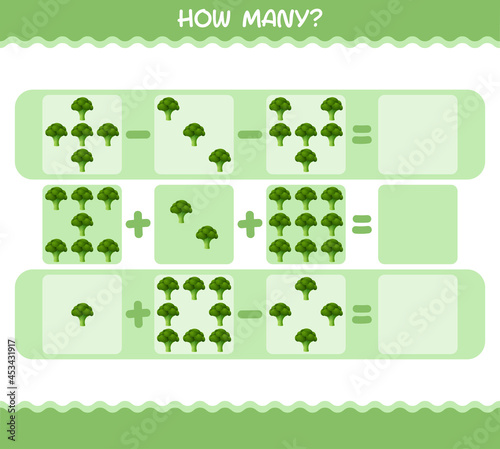 How many cartoon broccoli. Counting game. Educational game for pre shool years kids and toddlers