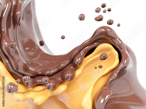 Splash of fruit yogurt with chocolate illustration food and drink , abstract wave chocolate and creamy background, 3d renderin