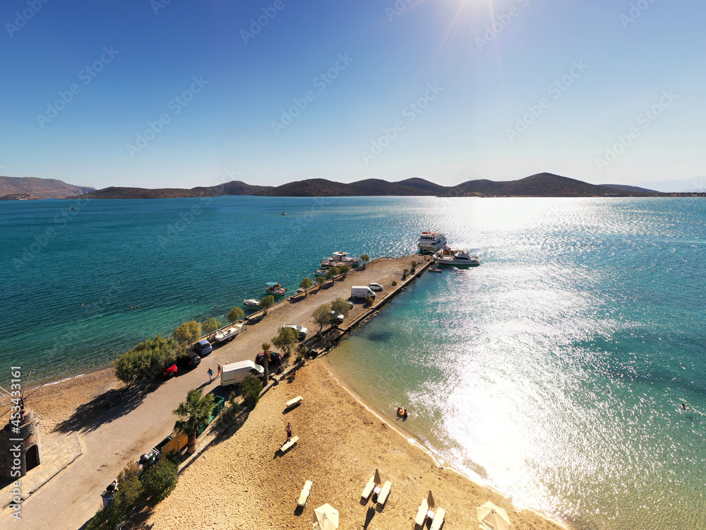 panoramic view of the sea and mountains and ships on turquoise water filmed from a drone panoramic view of the sea and mountains and ships on turquoise water filmed from a drone