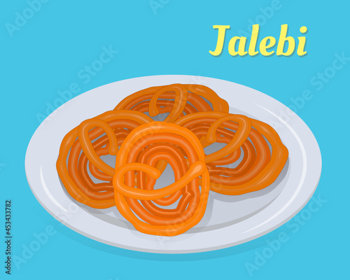 Sweet Jalebi in plate. Indian famous sweet mouth watering crispy cuisine.