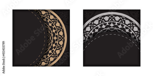 Preparing an invitation with a place for your text and vintage ornaments. Luxurious Template for print design postcards in black color with Greek patterns.