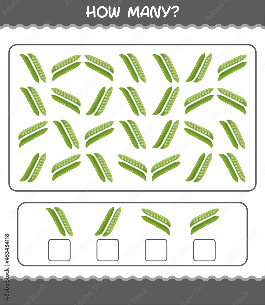 How many cartoon green pea. Counting game. Educational game for pre shool years kids and toddlers
