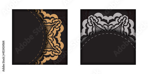 Preparing an invitation with a place for your text and vintage ornaments. Square Template for print design postcards in black color with luxury patterns.