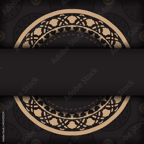 Preparing an invitation with a place for your text and vintage patterns. Luxurious vector template for print design postcard in black color with greek patterns.