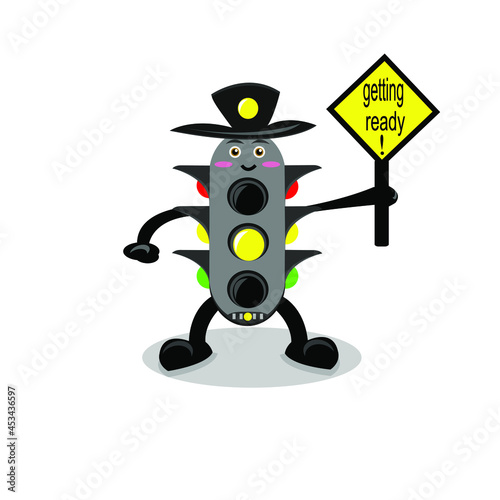 illustration of traffic light cartoon with yellow traffic sign