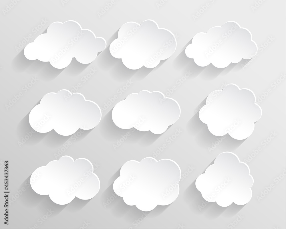 set of cloud in paper cut style set of cloud in paper cut style