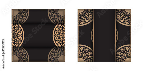 Ready-to-print postcard design in black with Greek ornaments. Invitation template with space for your text and vintage patterns.