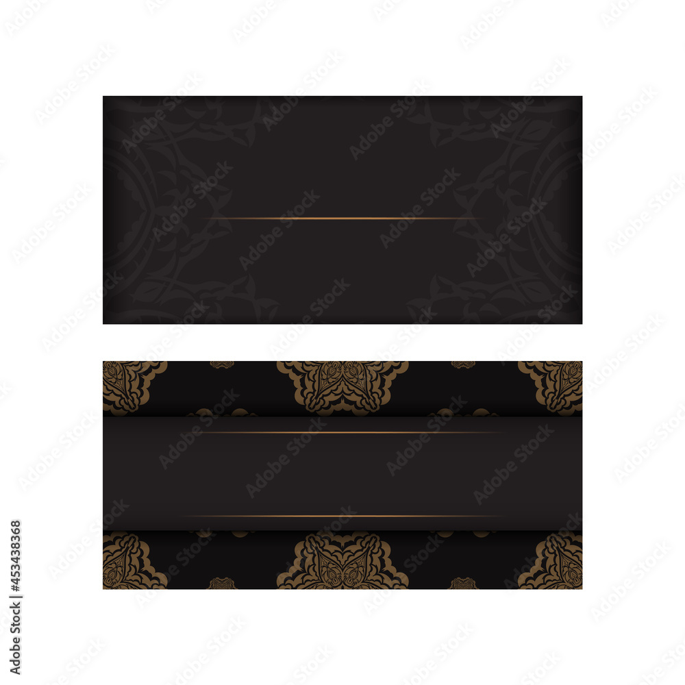 Ready-to-print postcard design in black with luxurious patterns. Vector Invitation card template with place for your text and vintage ornaments.