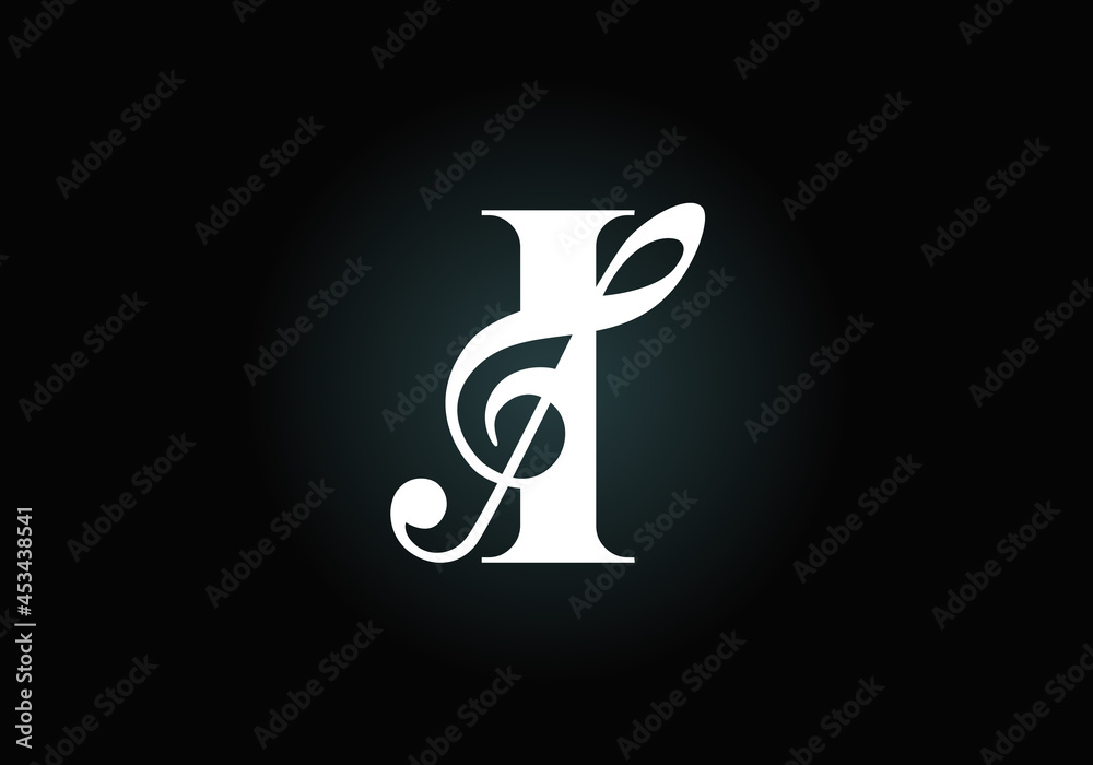 Initial I monogram alphabet with a musical note. Symphony or melody signs. Musical sign symbol. Font emblem. Modern vector logo design template. Initial I monogram alphabet with a musical note. Symphony or melody signs. Musical sign symbol. Font emblem. Modern vector logo design template.