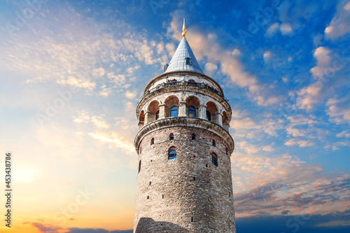 Galata Tower at sunset in the centre of Istanbul, Turkey photo