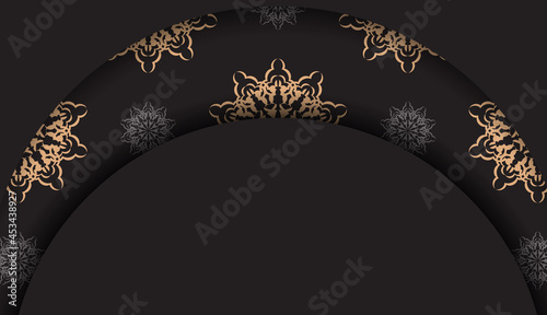 Rectangular Ready-to-print postcard design in black with luxurious patterns. Invitation card template with place for your text and vintage ornaments.