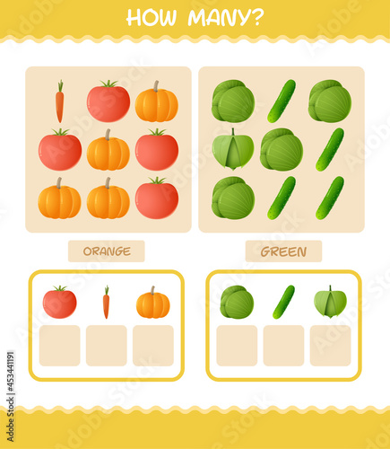 How many cartoon vegetables. Counting game. Educational game for pre shool years kids and toddlers