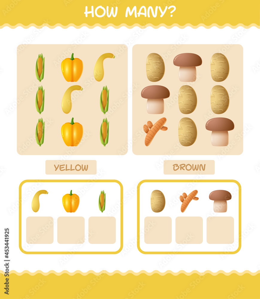 How many cartoon vegetables. Counting game. Educational game for pre shool years kids and toddlers How many cartoon vegetables. Counting game. Educational game for pre shool years kids and toddlers