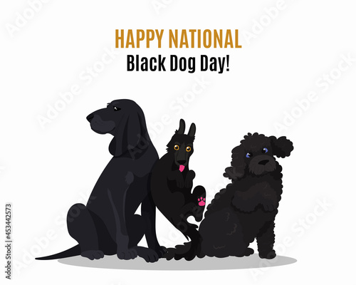 Three Happy Dark Fur Dogs. National Black Dog Day.