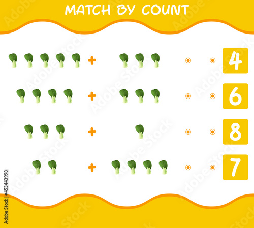 Match by count of cartoon bok choy. Match and count game. Educational game for pre shool years kids and toddlers
