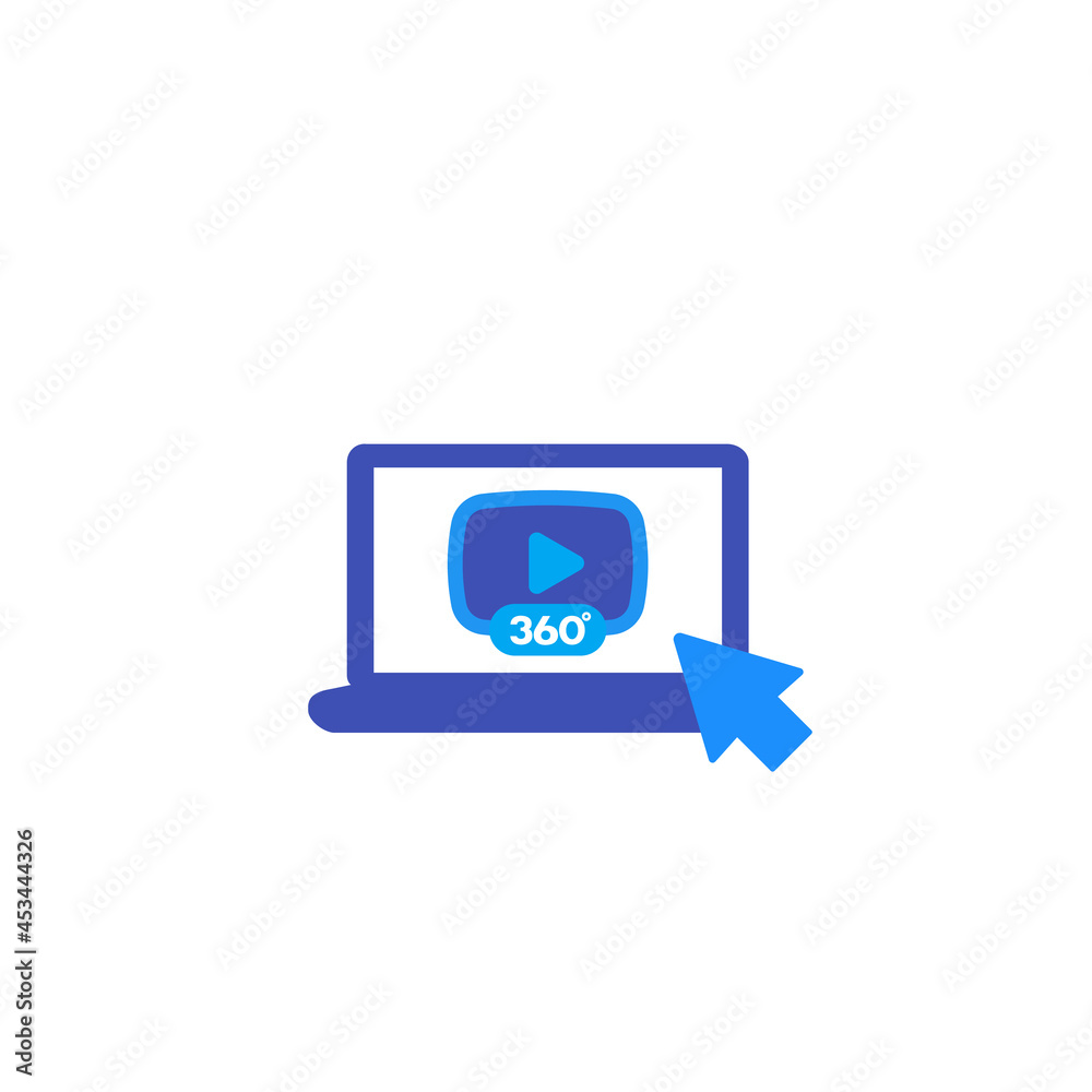 360 degrees video player icon on laptop screen 360 degrees video player icon on laptop screen