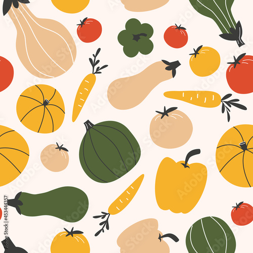 Seamless Pattern.Colorful Vegetables White Background. Vector Illustration