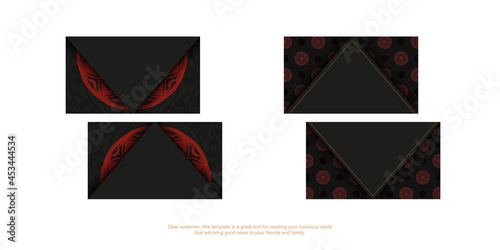 Vector Business card design in black color with red ornament. Stylish business cards with space for your text and luxurious patterns.