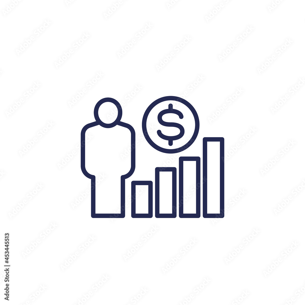 salary increase, growth line icon