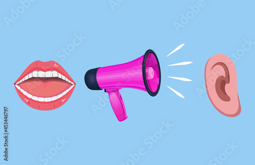 Speak up with megaphone speaker flat vector illustration.