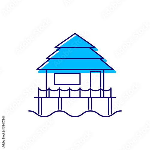 Water house on stilts outline icon. Maldivian attribute. Coral island. Isolated vector stock illustration