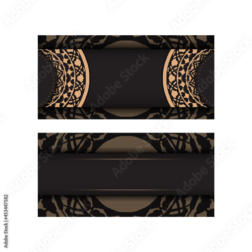 Vector invitation card with place for your text and vintage patterns. Luxurious Ready-to-print postcard design in black with Greek patterns.