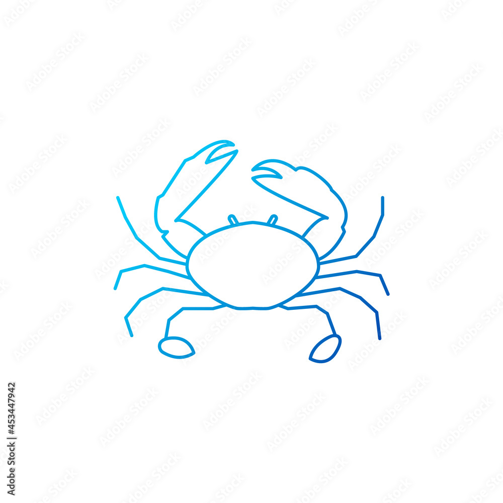 Fototapeta premium Crab outline icon. Maldives seafood. Marine life. Blue gradient symbol. Isolated vector illustration
