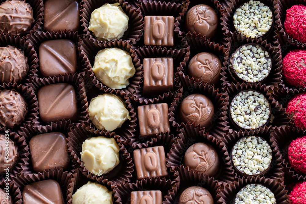 Close-up assortment of chocolates. Close-up assortment of chocolates.