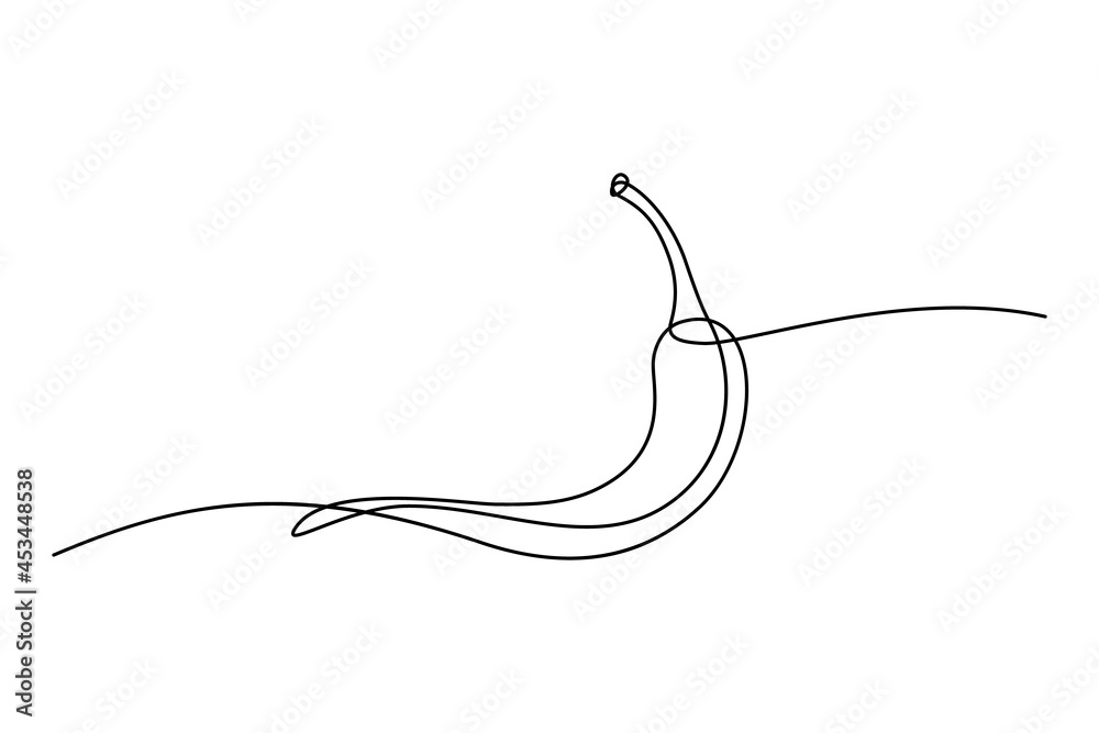 Chili pepper in continuous line art drawing style. Hot spice chilli black linear sketch isolated on white background. Vector illustration Chili pepper in continuous line art drawing style. Hot spice chilli black linear sketch isolated on white background. Vector illustration