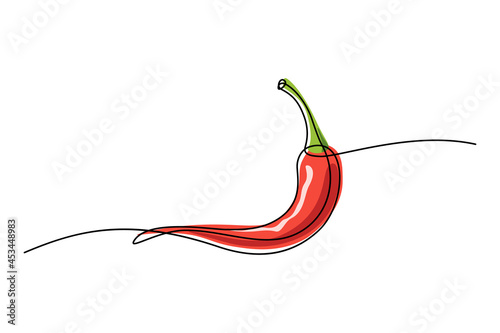 Red chili pepper design in continuous line art drawing style. Hot spice chilli isolated on white background. Vector illustration photo
