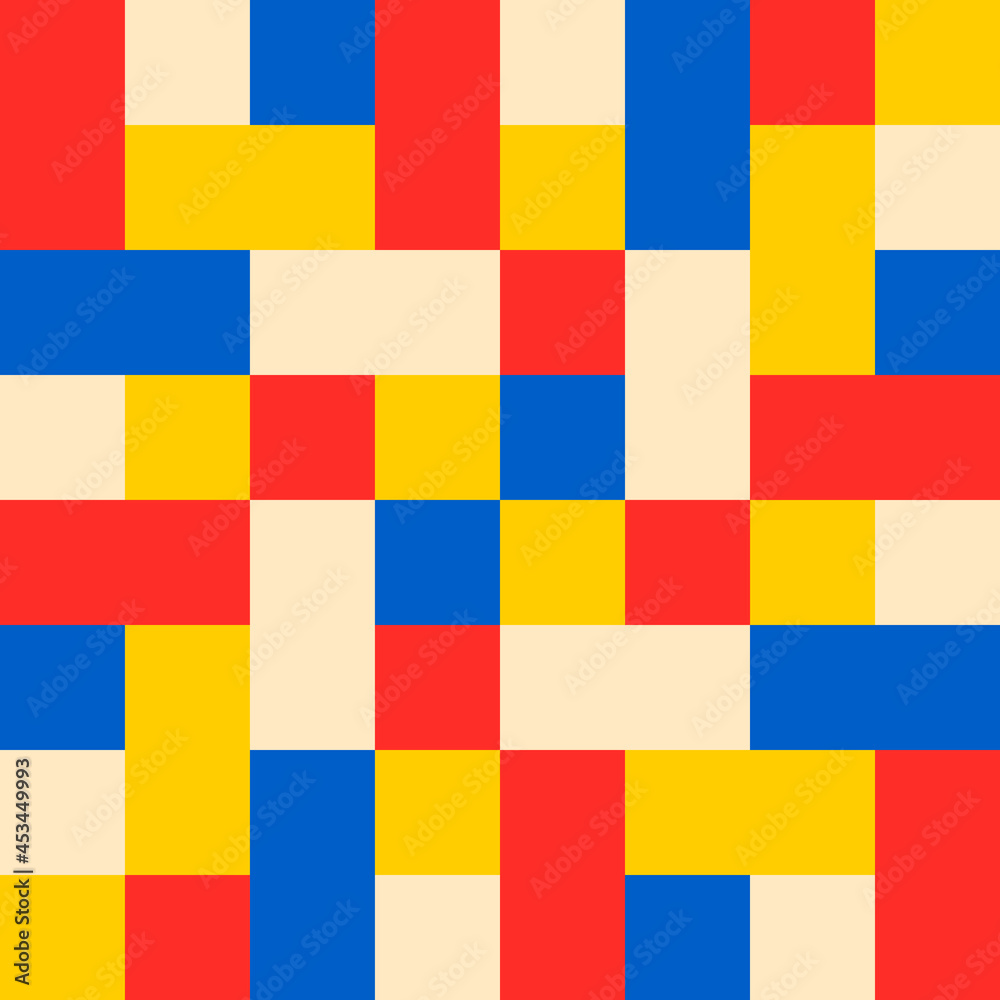 Colorful squares pattern. Vector cubes or mosaic in red, yellow, blue and white colors.
