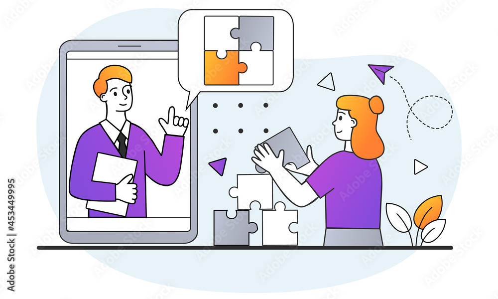 Psychologist online concept. Woman talking to her doctor via video link. Treatment of mental illnesses and emotional stress. Cartoon doodle flat vector illustration isolated on white background Psychologist online concept. Woman talking to her doctor via video link. Treatment of mental illnesses and emotional stress. Cartoon doodle flat vector illustration isolated on white background
