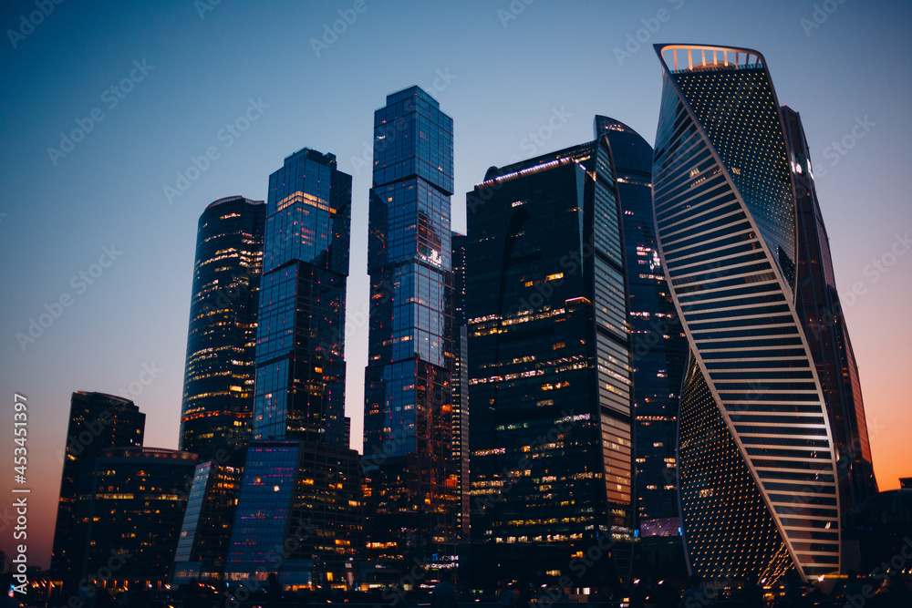 Skyscrapers Cityscape International Business Center at night, Moscow city, Russia