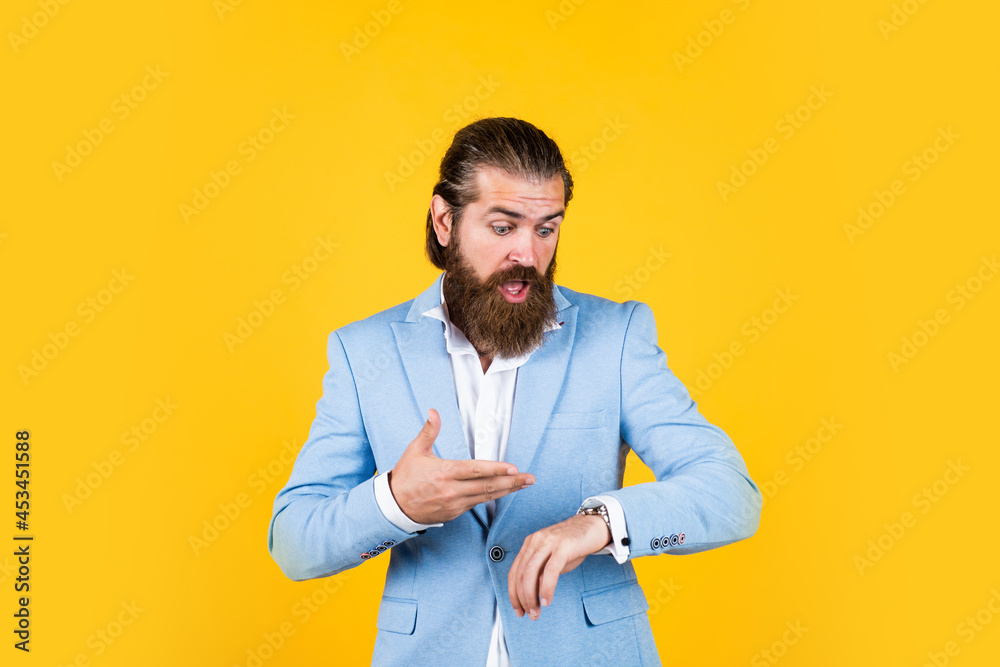 have no time. old fashioned bearded hipster watching time on luxury clock. time management concept. brutal handsome man with moustache. masculinity and charisma. formal party dress code have no time. old fashioned bearded hipster watching time on luxury clock. time management concept. brutal handsome man with moustache. masculinity and charisma. formal party dress code