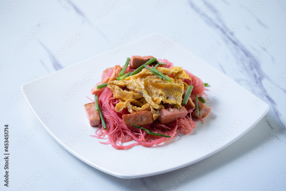 Stir Fried Noodle with coconut milk pink thailand street food style Stir Fried Noodle with coconut milk pink thailand street food style