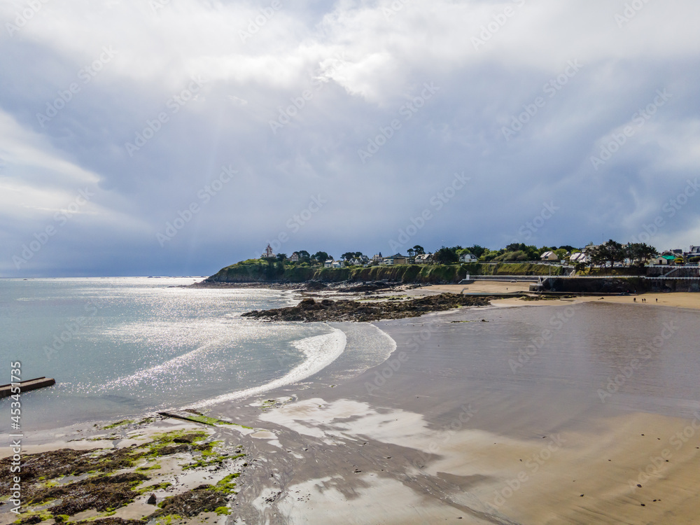 Fototapeta premium Aerial view of Saint-Quay-Portrieux beach, Cotes d'Armor, Brittany, France