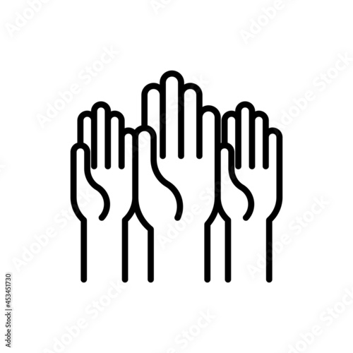 Voting, raised hands thin line icon. Elections. Modern vector illustration.