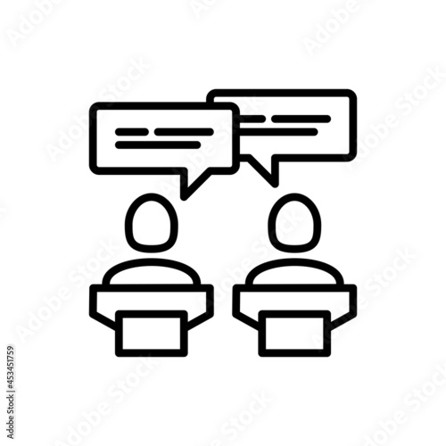 Debate thin line icon, two candidates are discussing politics. Modern vector illustration.