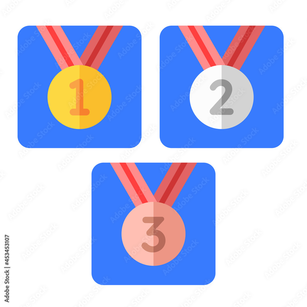 Medals for first second third position vector template. Medals achievements and rewards art