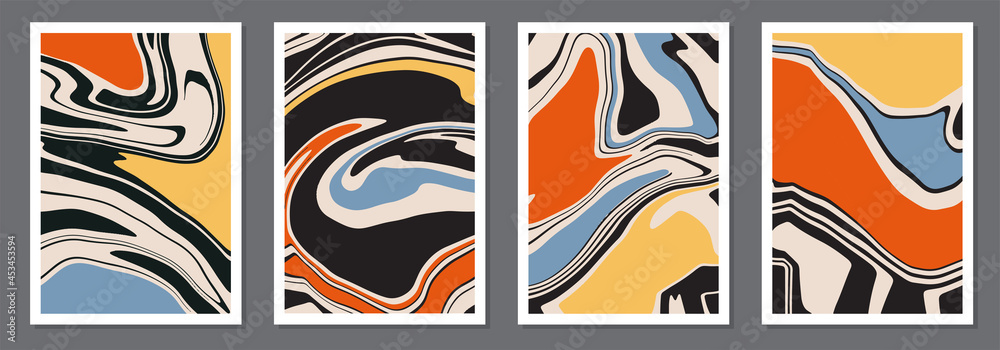 Set of trendy retro 1970s style abstract posters