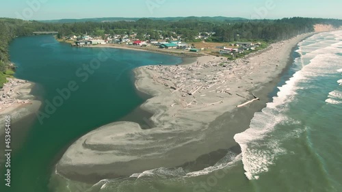 Aerial: Taholah on the Quinault Indian Reservation, in Grays Harbor County, Washington, United States. photo