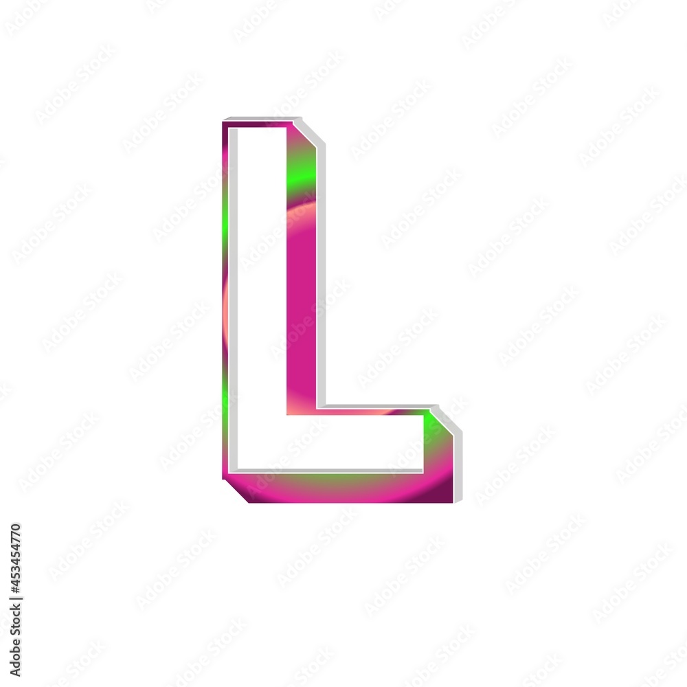 3d capital letter L alphabet colorful, white background 3d capital letter L alphabet colorful, white background