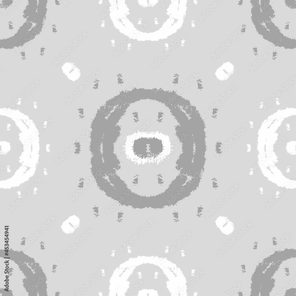 Fototapeta premium Vector seamless geometric monochrome pattern. Circles and spots in gray tones. Design for printing on textiles, packaging, paper, wallpaper.