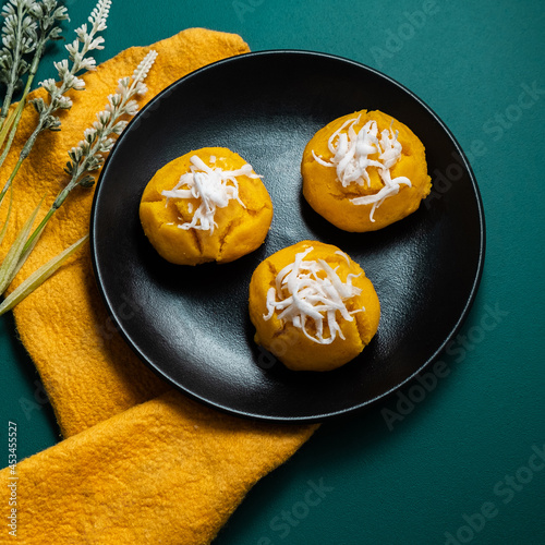 Toddy Palm Cake (Kanom Tarn) - Toddy Palm Cake is a Thai popular traditional dessert in Petchburi province, Nakhon Pathom, Suphan Buri province, etc. which have a unique flavor. This menu is a favorit photo