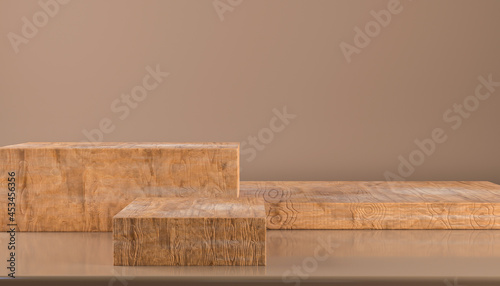 Fototapeta Naklejka Na Ścianę i Meble -  Abstract wood podium composition, Wood pedestal for display, Luxury Wood product stand ,Empty wood podium, concept scene stage showcase,3D rendering.