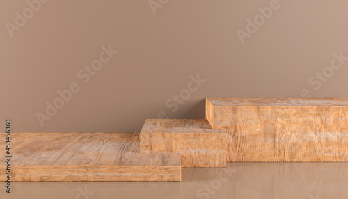 Fototapeta Naklejka Na Ścianę i Meble -  Abstract wood podium composition, Wood pedestal for display, Luxury Wood product stand ,Empty wood podium, concept scene stage showcase,3D rendering.