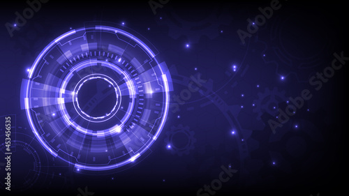 Futuristic Sci-Fi of HUD element. Abstract hi-tech background. Gear of head-up display interface. Virtual reality technology innovation screen. Circle hologram engineering
