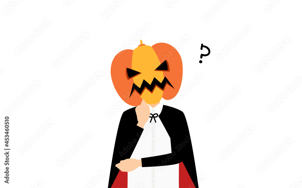 ハロウィンの仮装 カボチャのお化け姿の男の子が腕組みして悩むポーズ Stock ベクター Adobe Stock