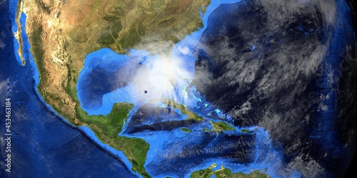 Hurricane Ida approaching the Gulf of Mexico. Extremely detailed and realistic high resolution 3d illustration showing the Earth from space. Elements of this image have been furnished by NASA photo