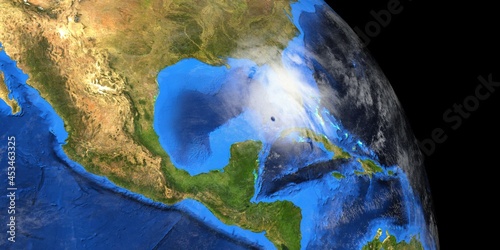 Fototapeta Naklejka Na Ścianę i Meble -  Hurricane Ida approaching the Gulf of Mexico. Extremely detailed and realistic high resolution 3d illustration showing the Earth from space. Elements of this image have been furnished by NASA